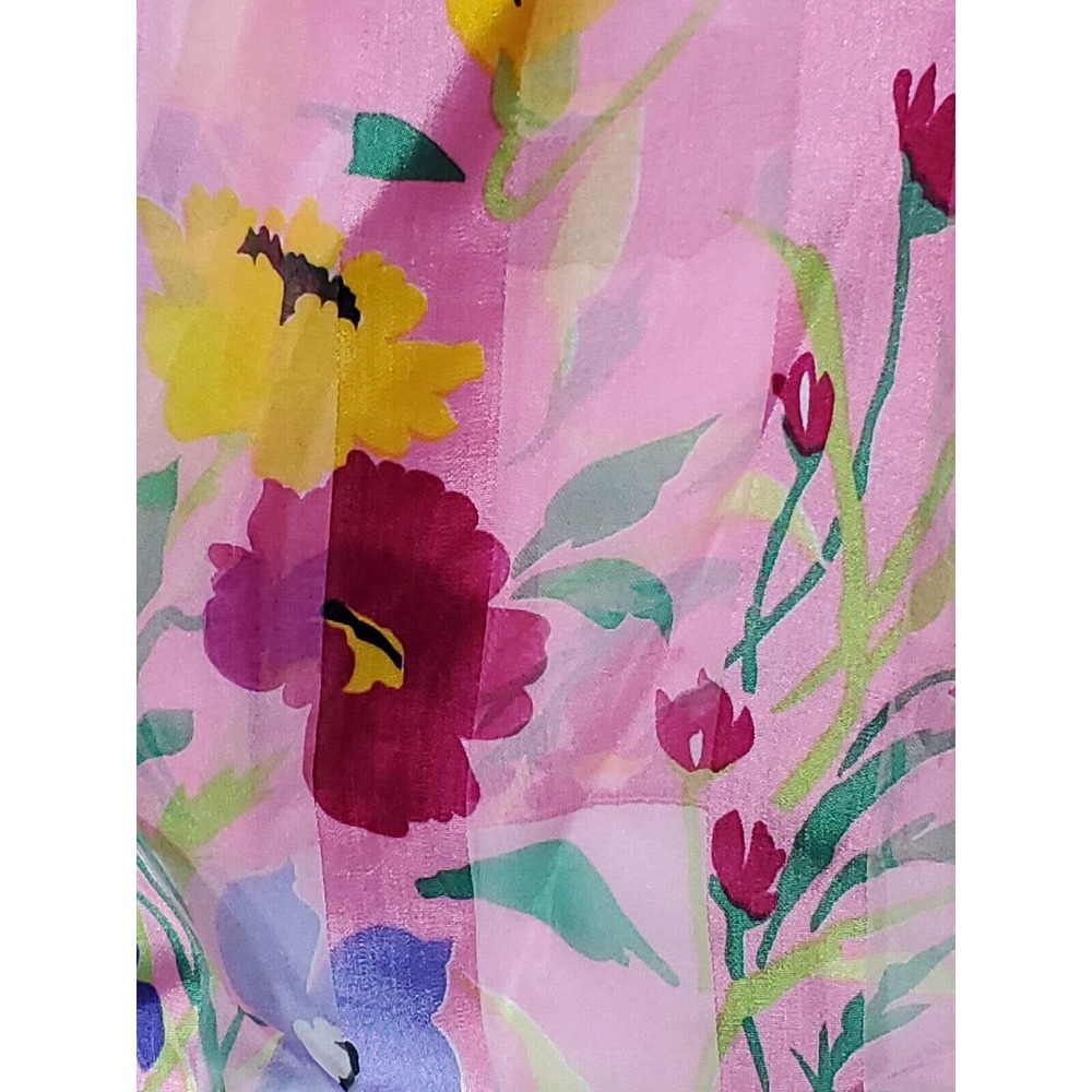Floral Pink Multicolored Long Rectangular Satiny … - image 5